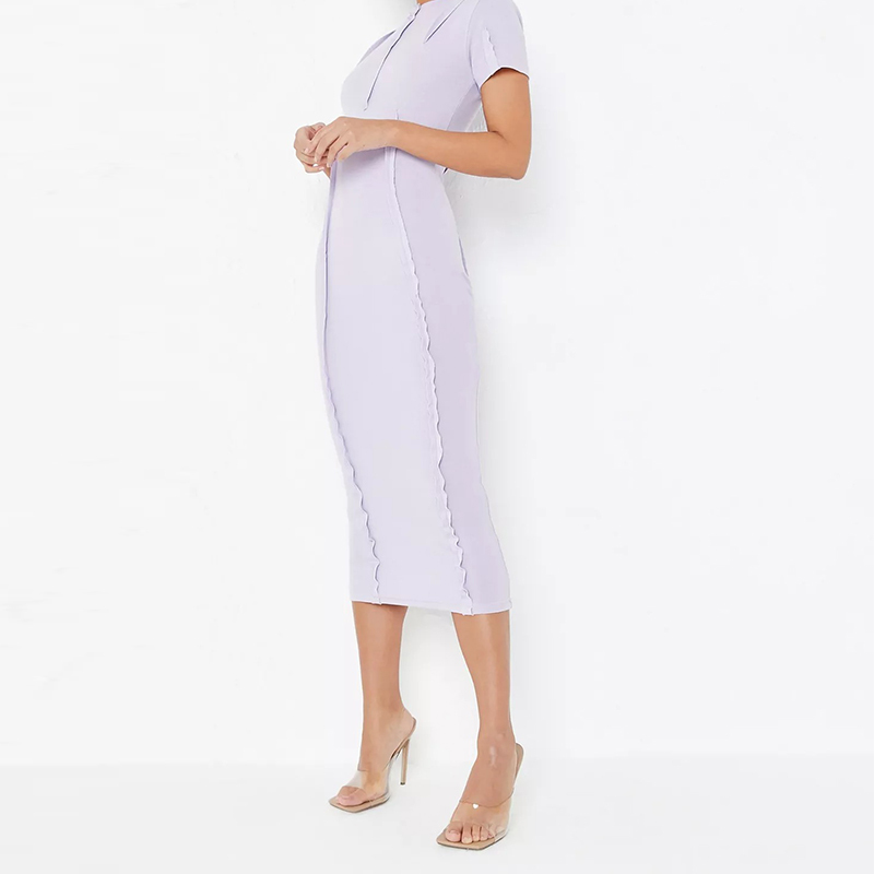 lilac exposed seam short sleeve midaxi dress