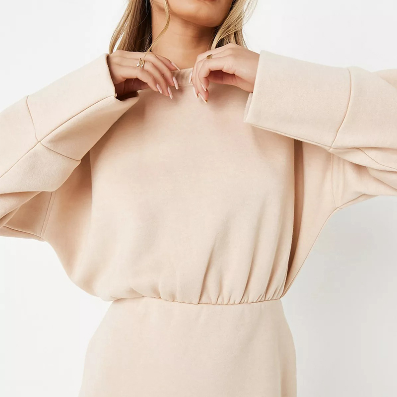 blue wide sleeve fitted sweater dress
