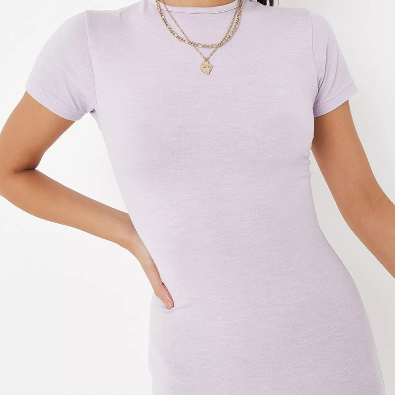 lilac short sleeve crew neck mini dress