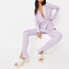 lilac co ord split hem jersey cigarette trousers