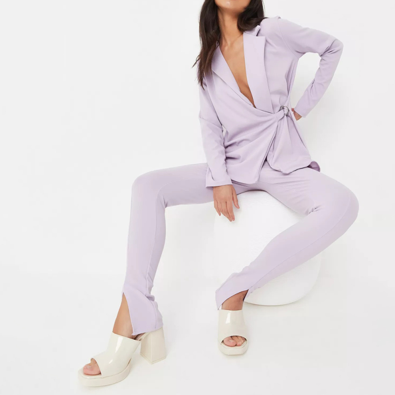 lilac co ord split hem jersey cigarette trousers