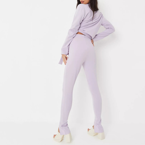 lilac co ord split hem jersey cigarette trousers