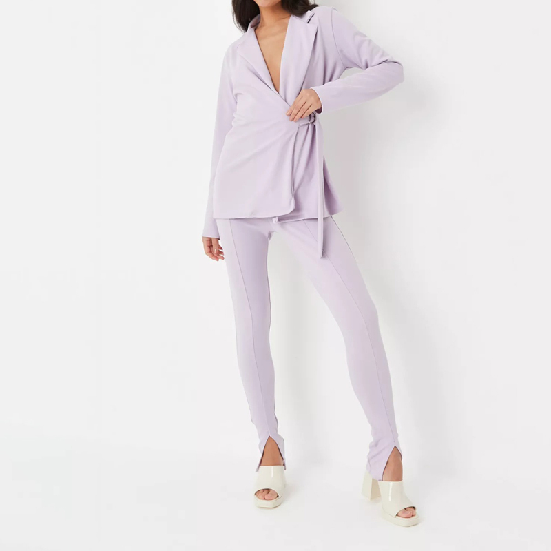 lilac co ord split hem jersey cigarette trousers