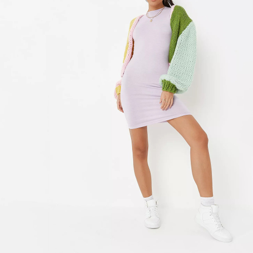 lilac short sleeve crew neck mini dress