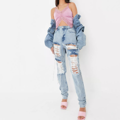 tall blue diamante ripped mom jeans