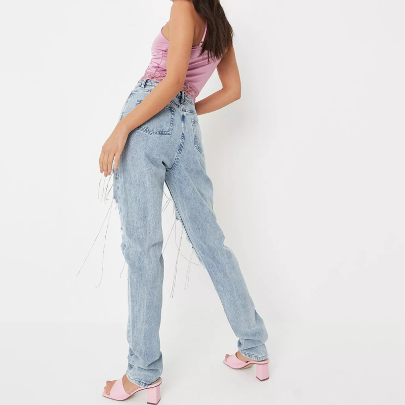 tall blue diamante ripped mom jeans