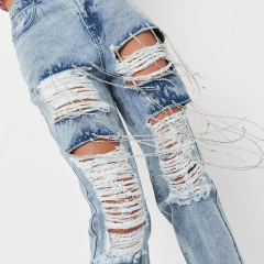 tall blue diamante ripped mom jeans
