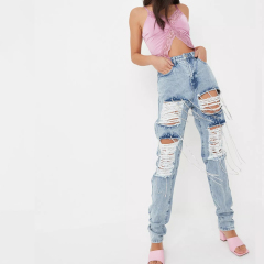 tall blue diamante ripped mom jeans