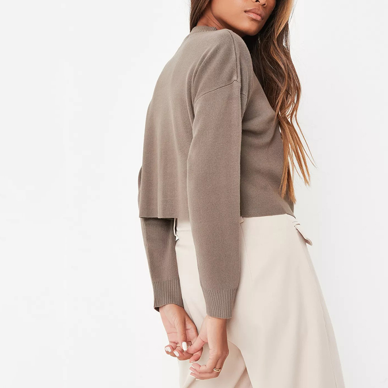 petite khaki funnel neck knit cropped jumper