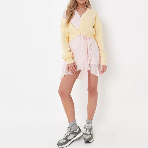 petite pink dobby frill wrap tea dress