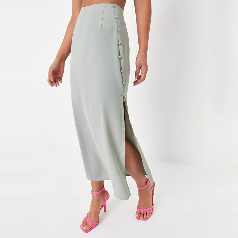 tall co ord khaki button side midi skirt