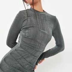 khaki high neck ruched mini dress