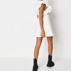 white shirred bust sleeveless mini dress