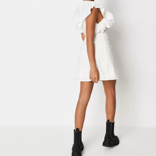 white shirred bust sleeveless mini dress