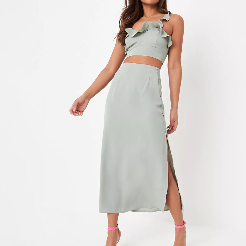 tall co ord khaki button side midi skirt