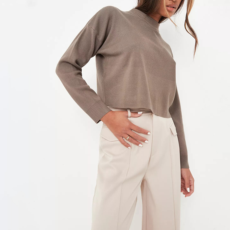 petite khaki funnel neck knit cropped jumper