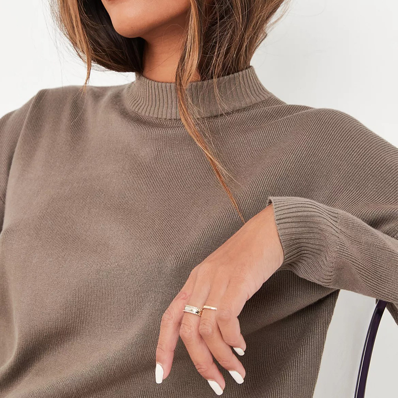 petite khaki funnel neck knit cropped jumper