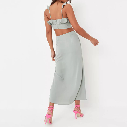 tall co ord khaki button side midi skirt