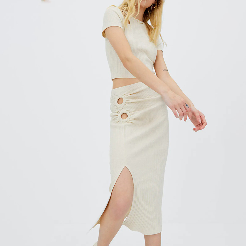 pin-button midi skirt