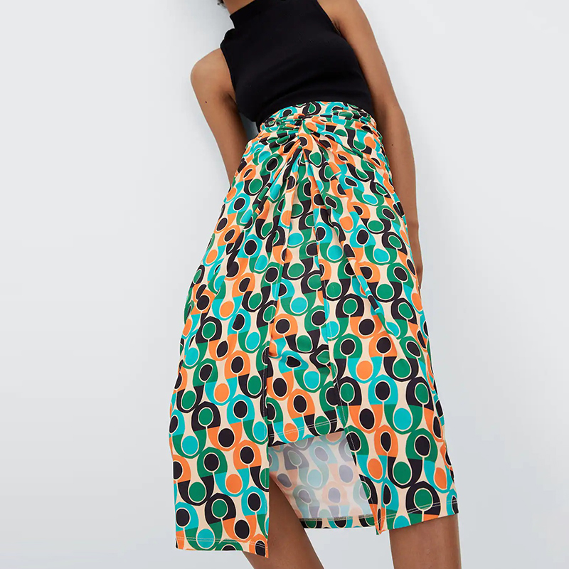 geometric-print knitted midi skirt