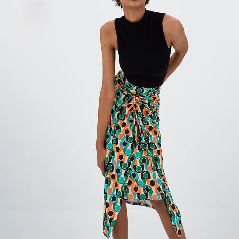 geometric-print knitted midi skirt