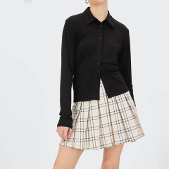 Check Box Pleated Skirt