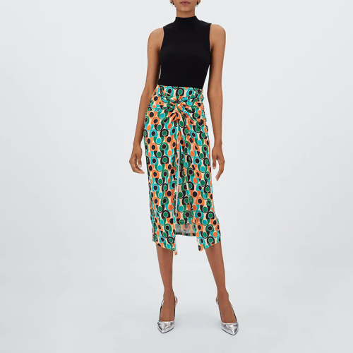 geometric-print knitted midi skirt