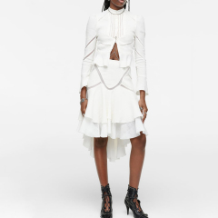 Paneled linen-blend skirt