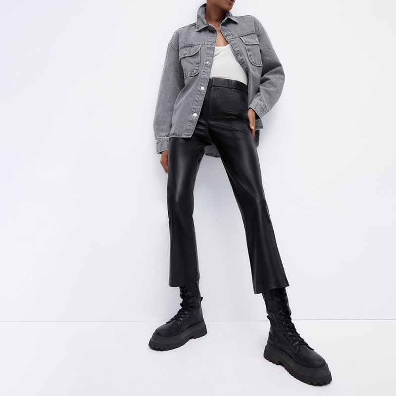 small flared faux leather leggings