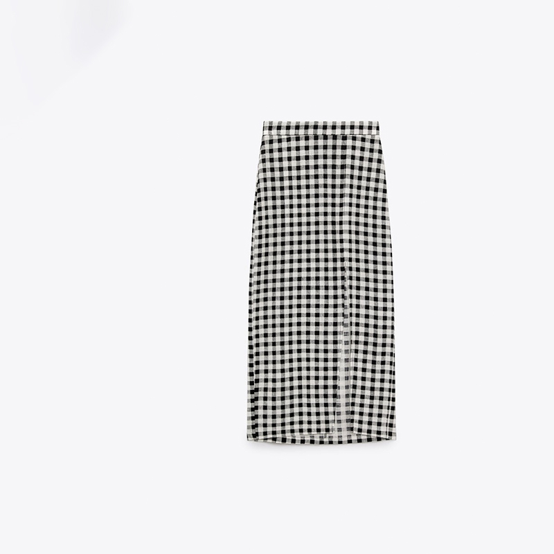 Slit Design Small Check Skirt