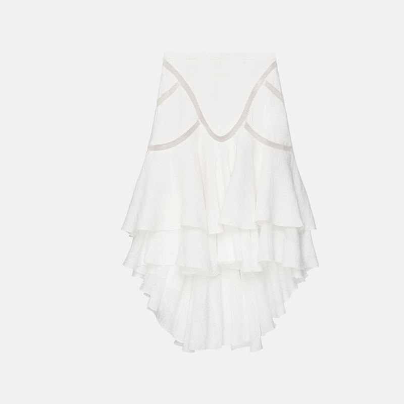 Paneled linen-blend skirt