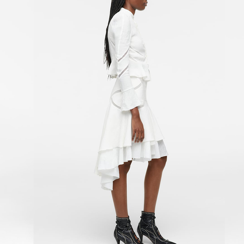 Paneled linen-blend skirt