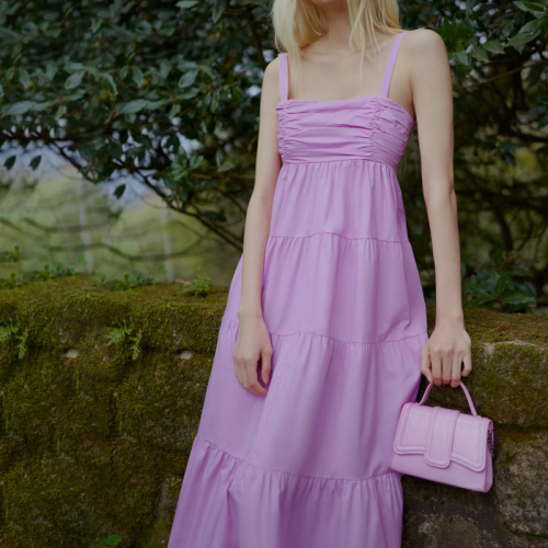 tiered paneled poplin dress