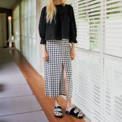 Slit Design Small Check Skirt