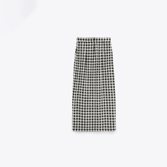 Slit Design Small Check Skirt