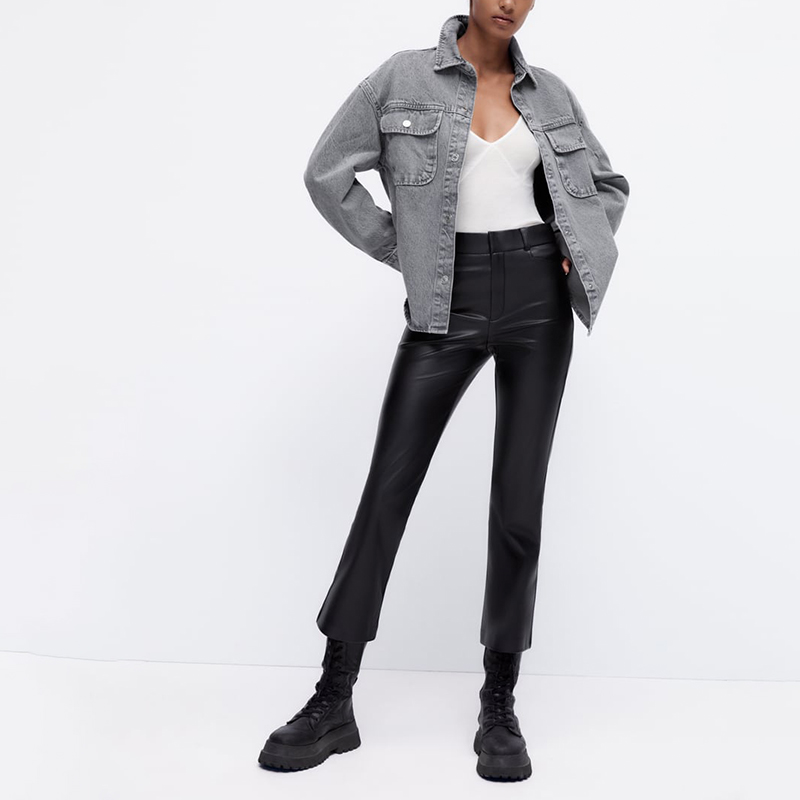 small flared faux leather leggings