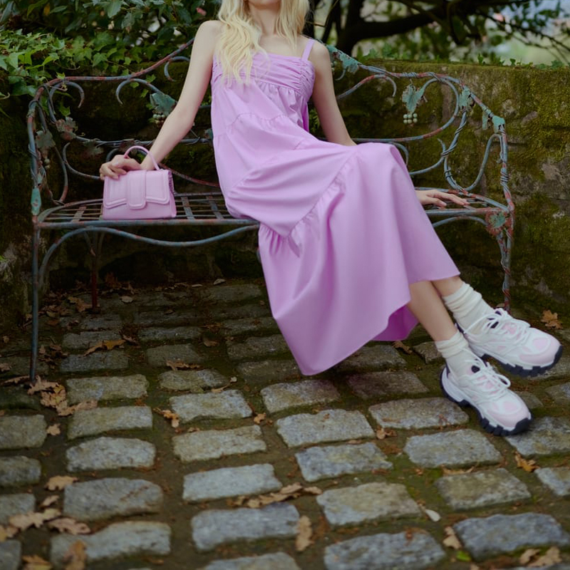 tiered paneled poplin dress