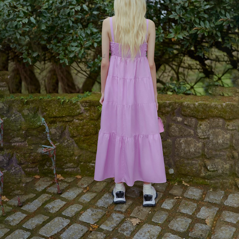 tiered paneled poplin dress