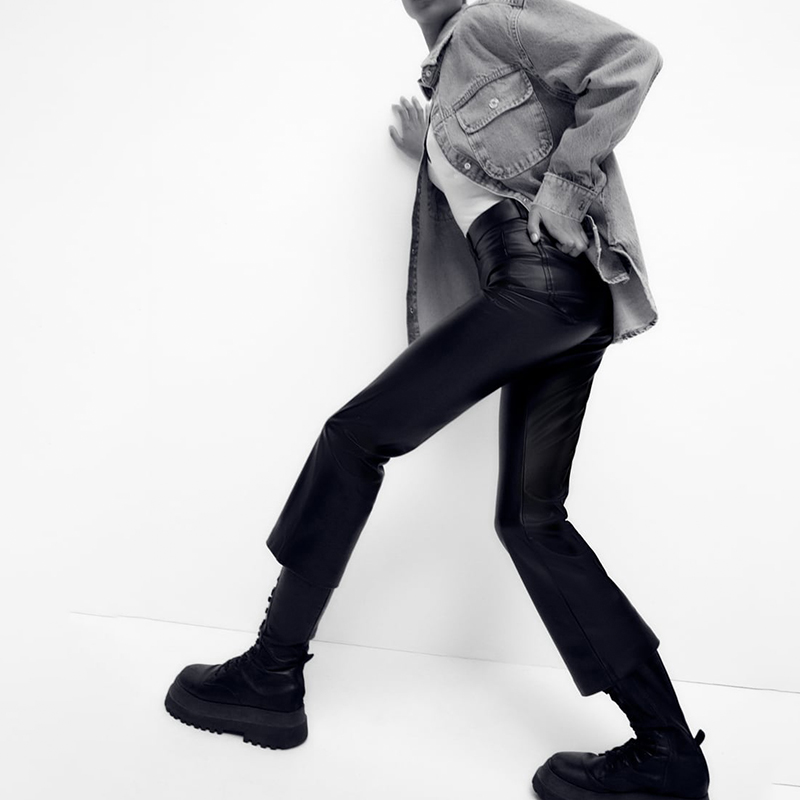 small flared faux leather leggings