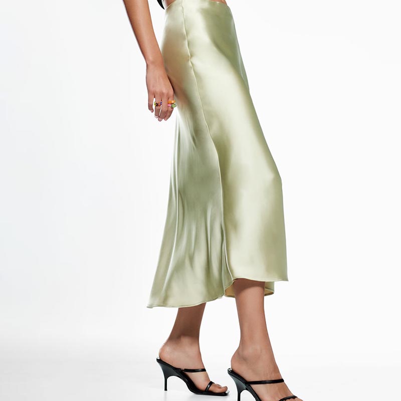 silk satin midi skirt