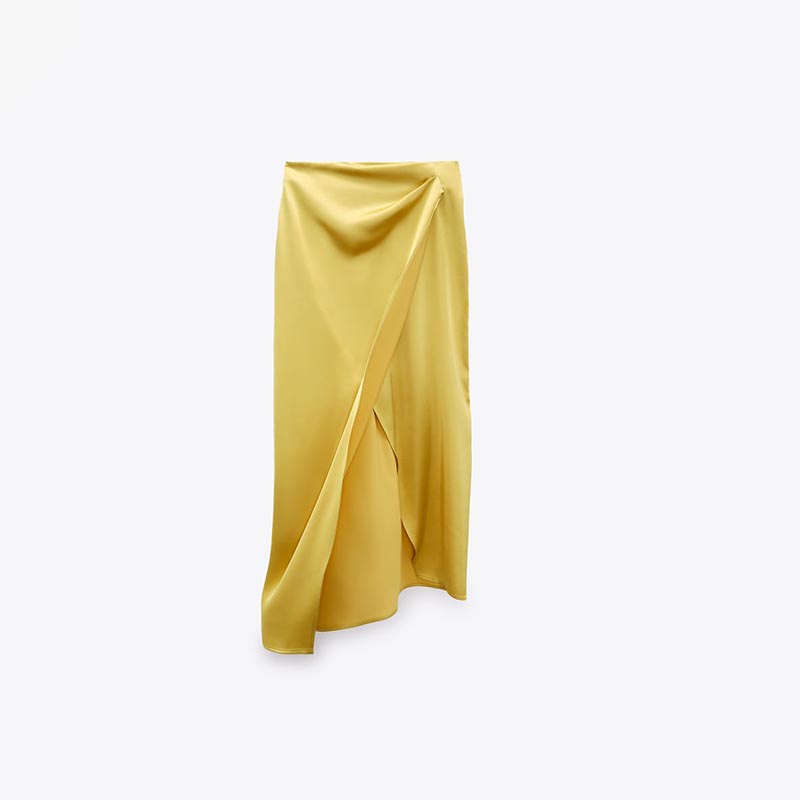 Pleated silk-satin skirt