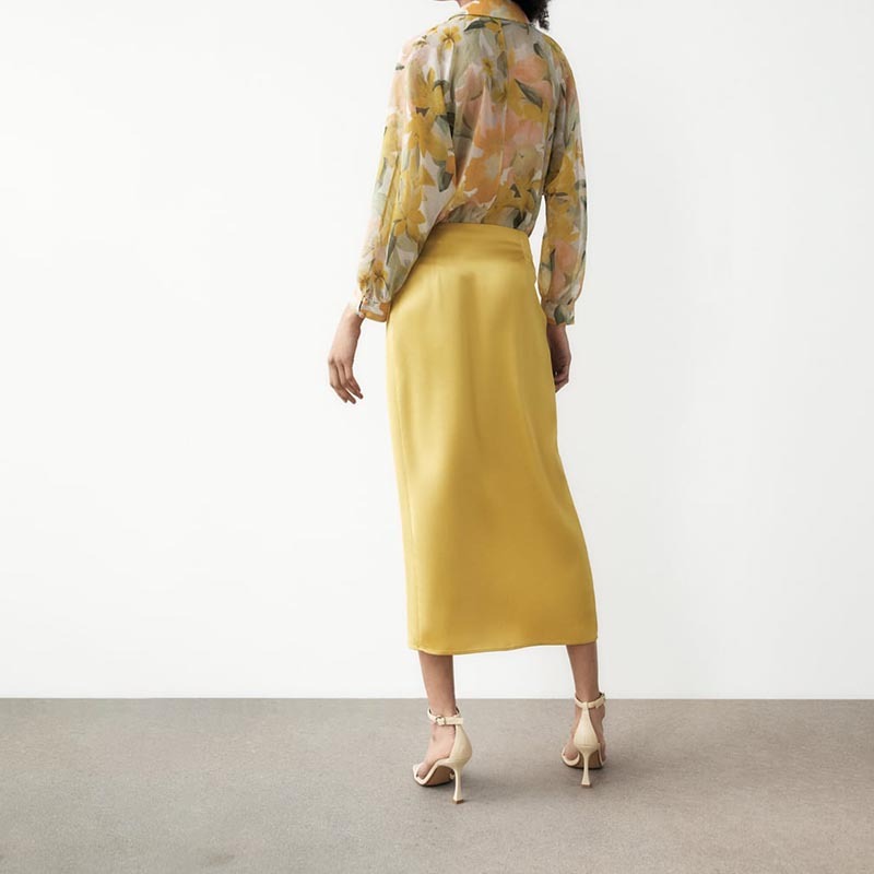 Pleated silk-satin skirt