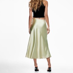 silk satin midi skirt