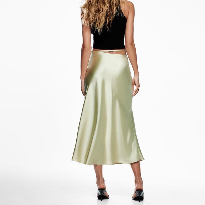 silk satin midi skirt