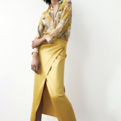 Pleated silk-satin skirt