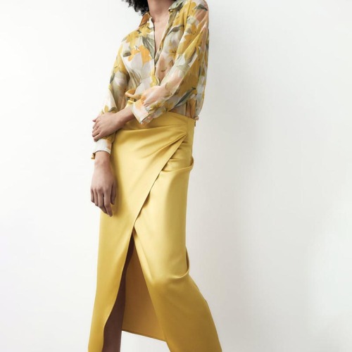 Pleated silk-satin skirt