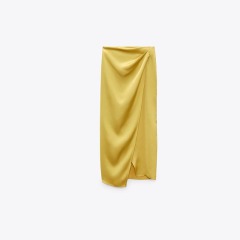 Pleated silk-satin skirt