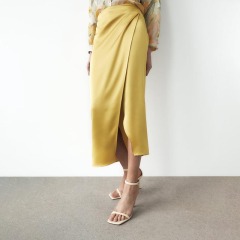 Pleated silk-satin skirt