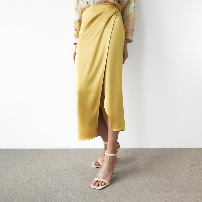 Pleated silk-satin skirt
