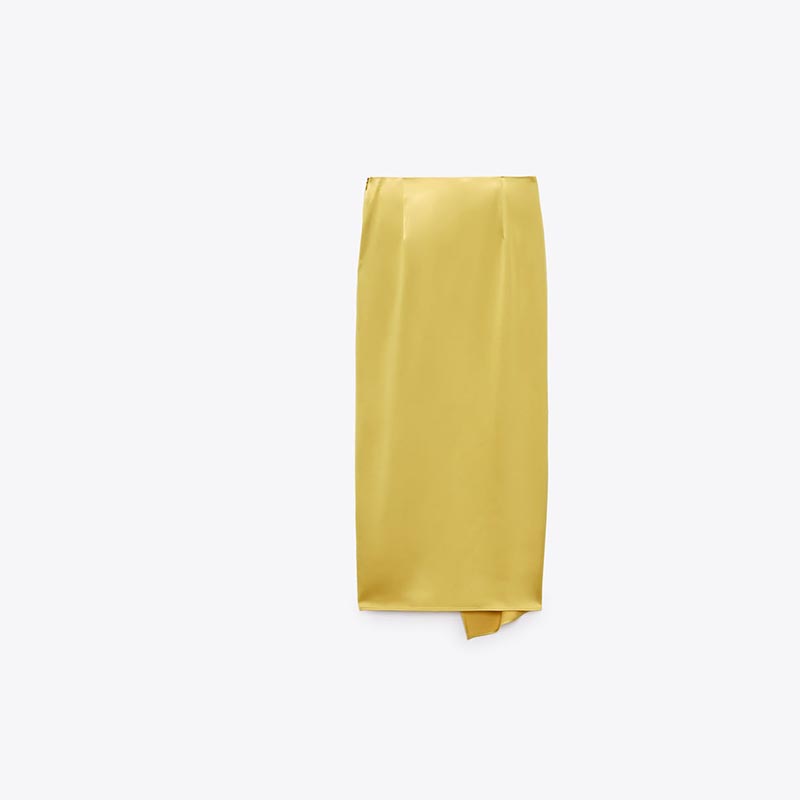 Pleated silk-satin skirt